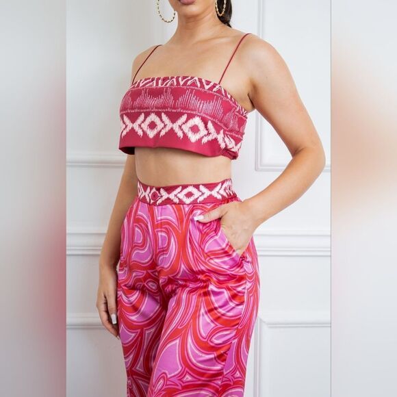 New Summer Bra Top And Wide Leg Pants Set - Picture 2 of 3